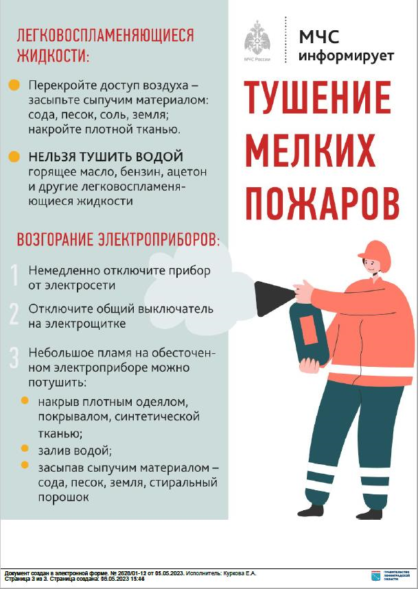 Памятка о тушении мелких пожаров
